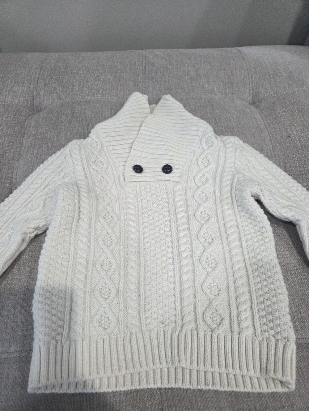 Janie and Jack Ivory Cable-Knit Shawl Collar Sweater Sz.2T(w5) - Picture 2 of 8
